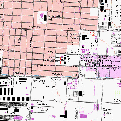 Topographic Map of Sequoia Middle School, CA