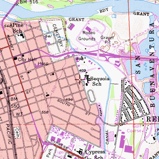 Topographic Map of Sequoia Middle School, CA