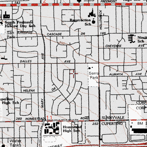 Topographic Map of Serra School, CA