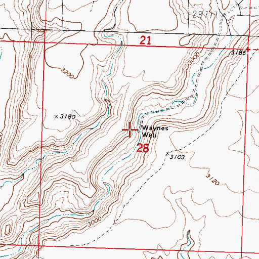 Topographic Map of Waynes Well, AZ
