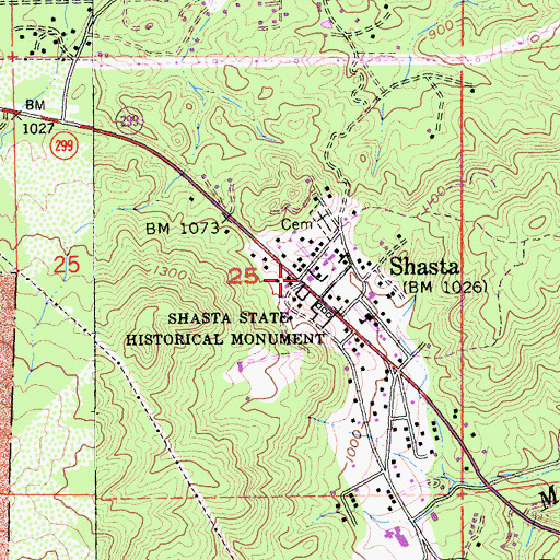 Topographic Map of Shasta, CA