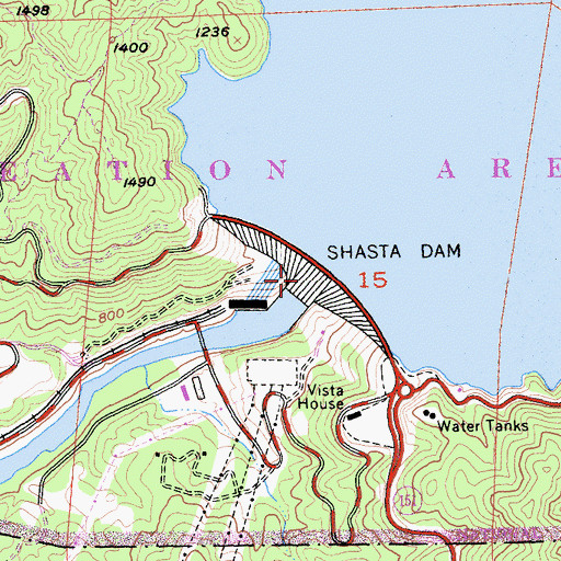Topographic Map of Shasta Dam, CA