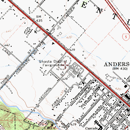 Topographic Map of Shasta District Fairgrounds, CA