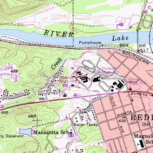 Topographic Map of Shasta High School, CA