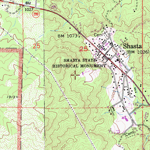 Topographic Map of Shasta State Historic Park, CA