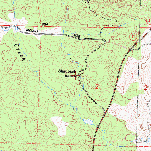 Topographic Map of Shaubach Ranch, CA