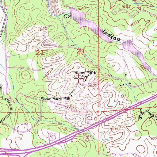 Topographic Map of Shaw Mine, CA
