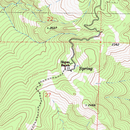 Topographic Map of Shaws Ranch, CA