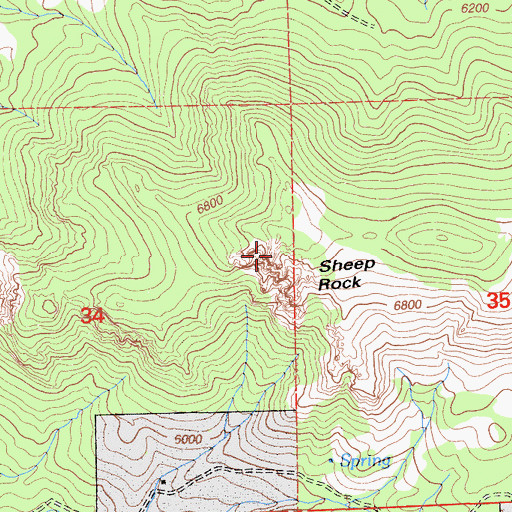 Topographic Map of Sheep Rock, CA