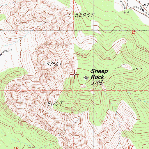 Topographic Map of Sheep Rock, CA