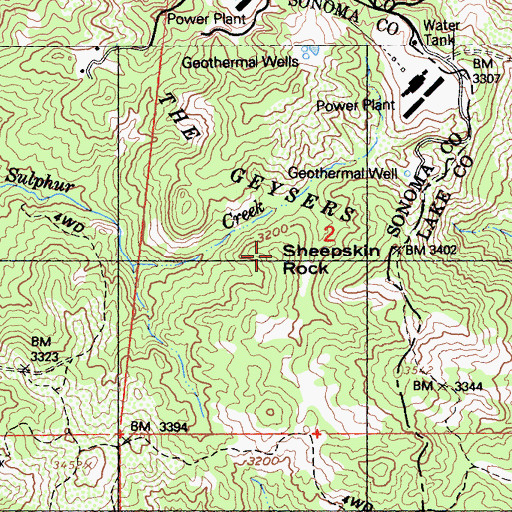 Topographic Map of Sheepskin Rock, CA