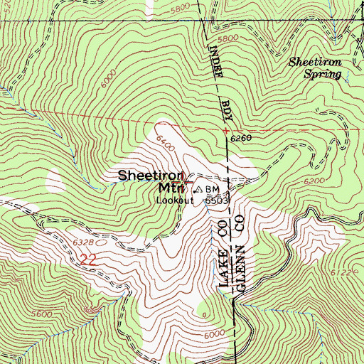 Topographic Map of Sheetiron Mountain, CA