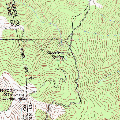 Topographic Map of Sheetiron Spring, CA