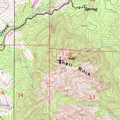 Topographic Map of Shell Rock, CA