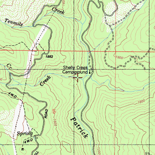 Topographic Map of Shelly Creek Campground, CA