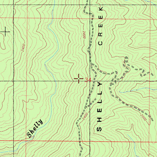Topographic Map of Shelly Creek Ridge, CA