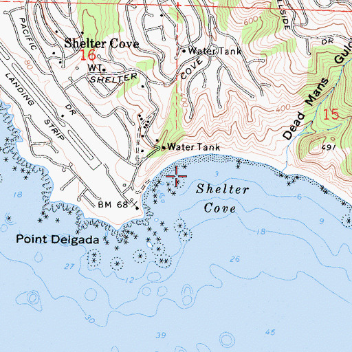 Topographic Map of Shelter Cove, CA