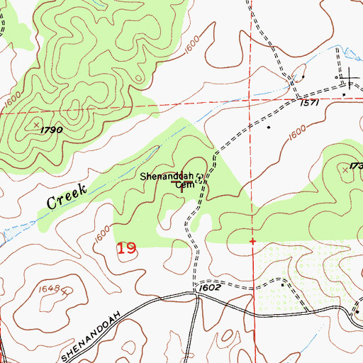 Topographic Map of Shenandoah Pioneer Cemetery, CA