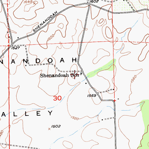 Topographic Map of Shenandoah School, CA