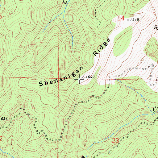 Topographic Map of Shenanigan Ridge, CA