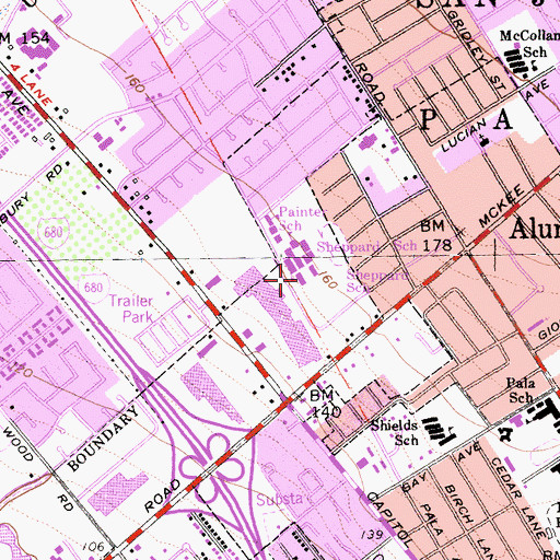 Topographic Map of William L Sheppard Middle School, CA