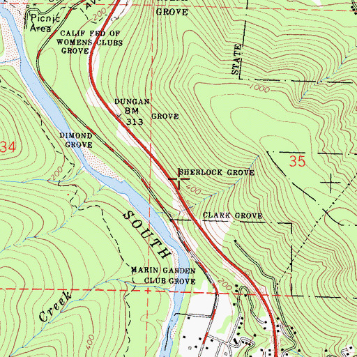 Topographic Map of Sherlock Grove, CA