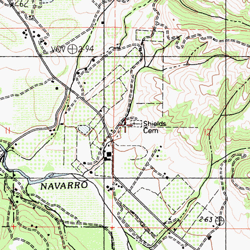 Topographic Map of Shields Cemetery, CA