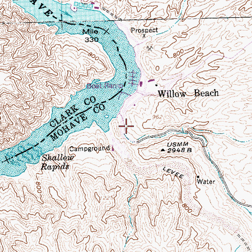 Topographic Map of Willow Beach Sub-District Ranger Station, AZ