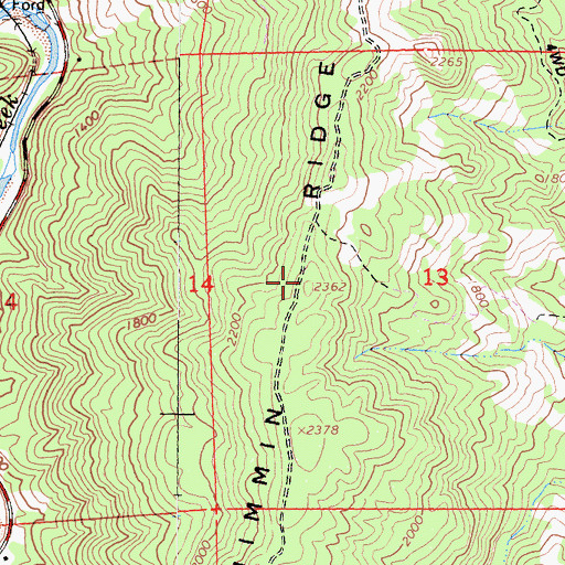 Topographic Map of Shimmin Ridge, CA