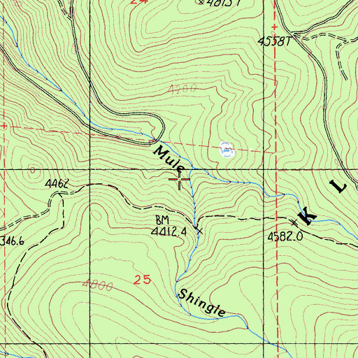 Topographic Map of Shingle Creek, CA
