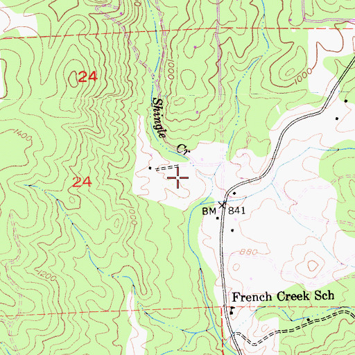 Topographic Map of Shingle Creek, CA
