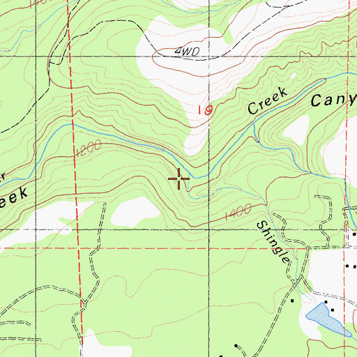 Topographic Map of Shingle Creek, CA