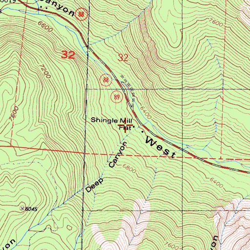 Topographic Map of Shingle Mill Flat, CA