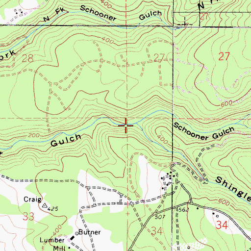 Topographic Map of Shinglemill Gulch, CA