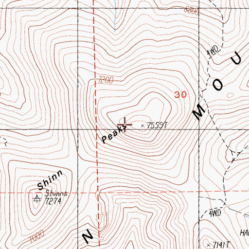 Topographic Map of Shinn Mountain, CA