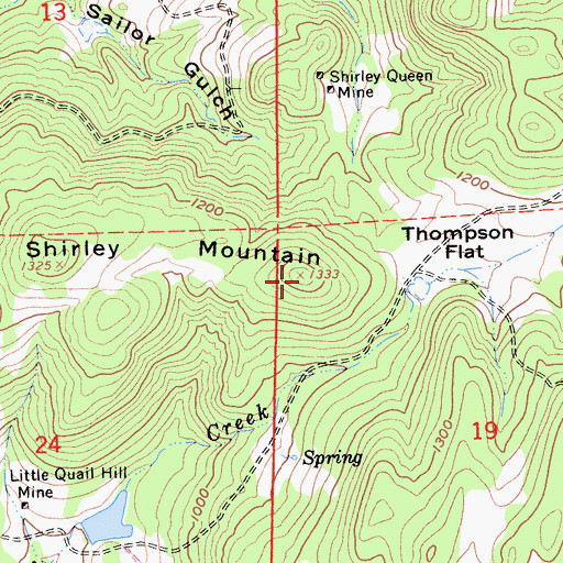 Topographic Map of Shirley Mountain, CA