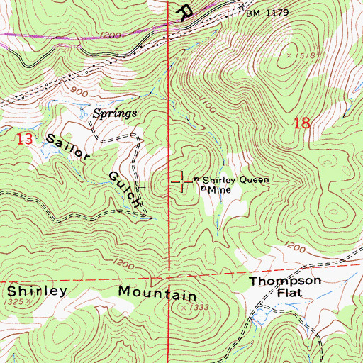 Topographic Map of Shirley Queen Mine, CA