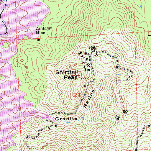 Topographic Map of Shirttail Peak, CA