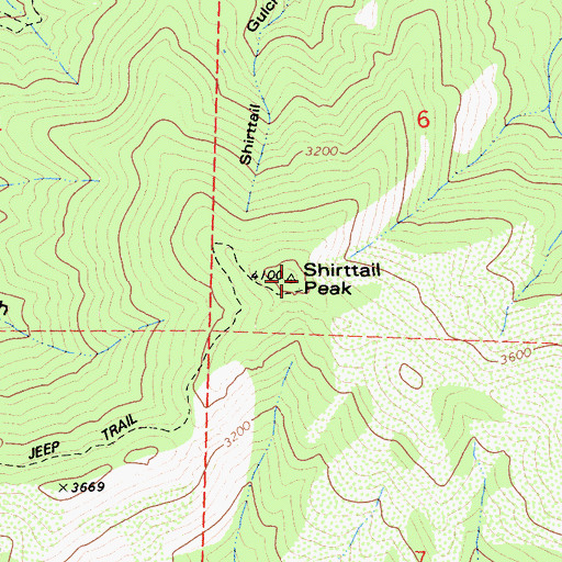 Topographic Map of Shirttail Peak, CA