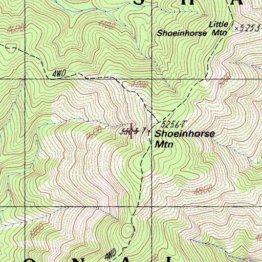 Topographic Map of Shoeinhorse Mountain, CA