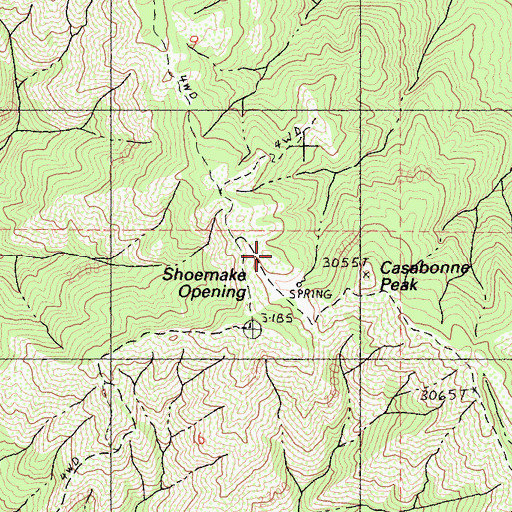 Topographic Map of Shoemake Opening, CA