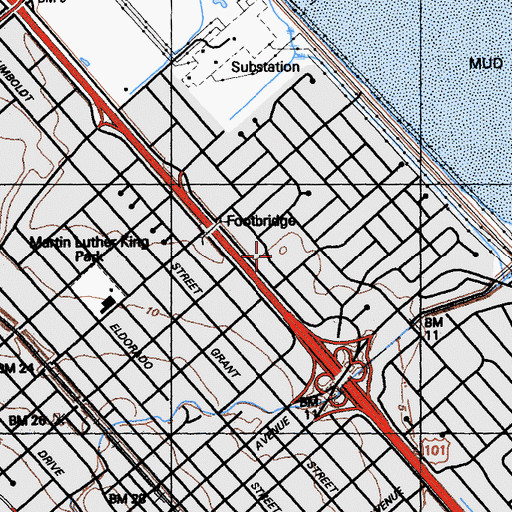 Topographic Map of North Shoreview Elementary School, CA