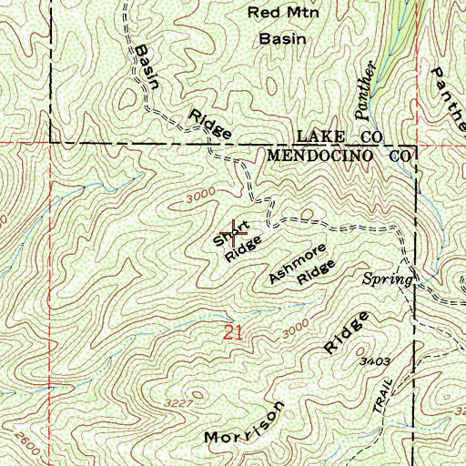 Topographic Map of Short Ridge, CA