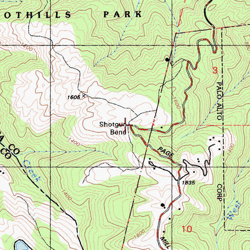 Topographic Map of Shotgun Bend, CA