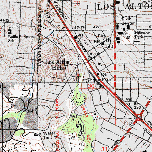 Topographic Map of Shoup Park, CA