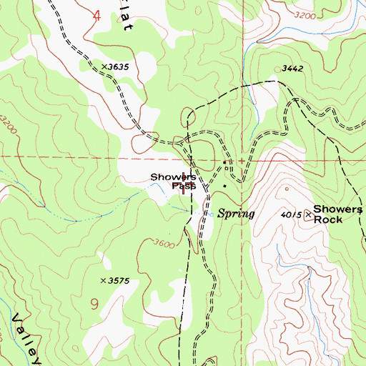 Topographic Map of Showers Pass, CA