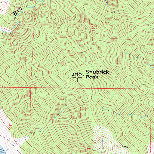Topographic Map of Shubrick Peak, CA