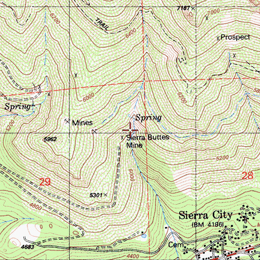 Topographic Map of Sierra Buttes Mine, CA