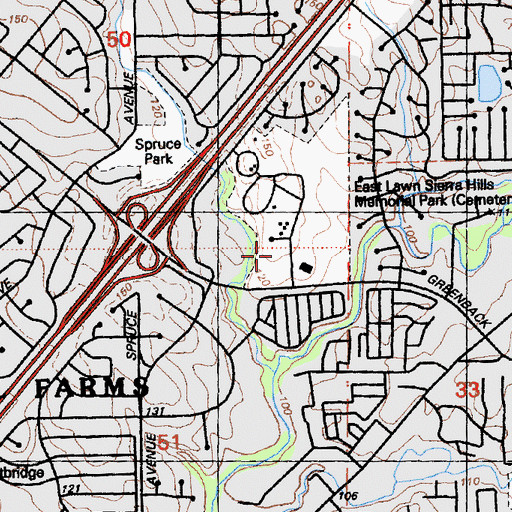 Topographic Map of East Lawn Sierra Hills Memorial Park, CA