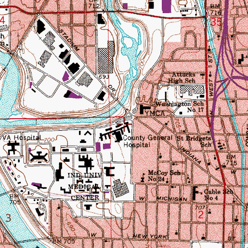 Topographic Map of Ott Building, IN